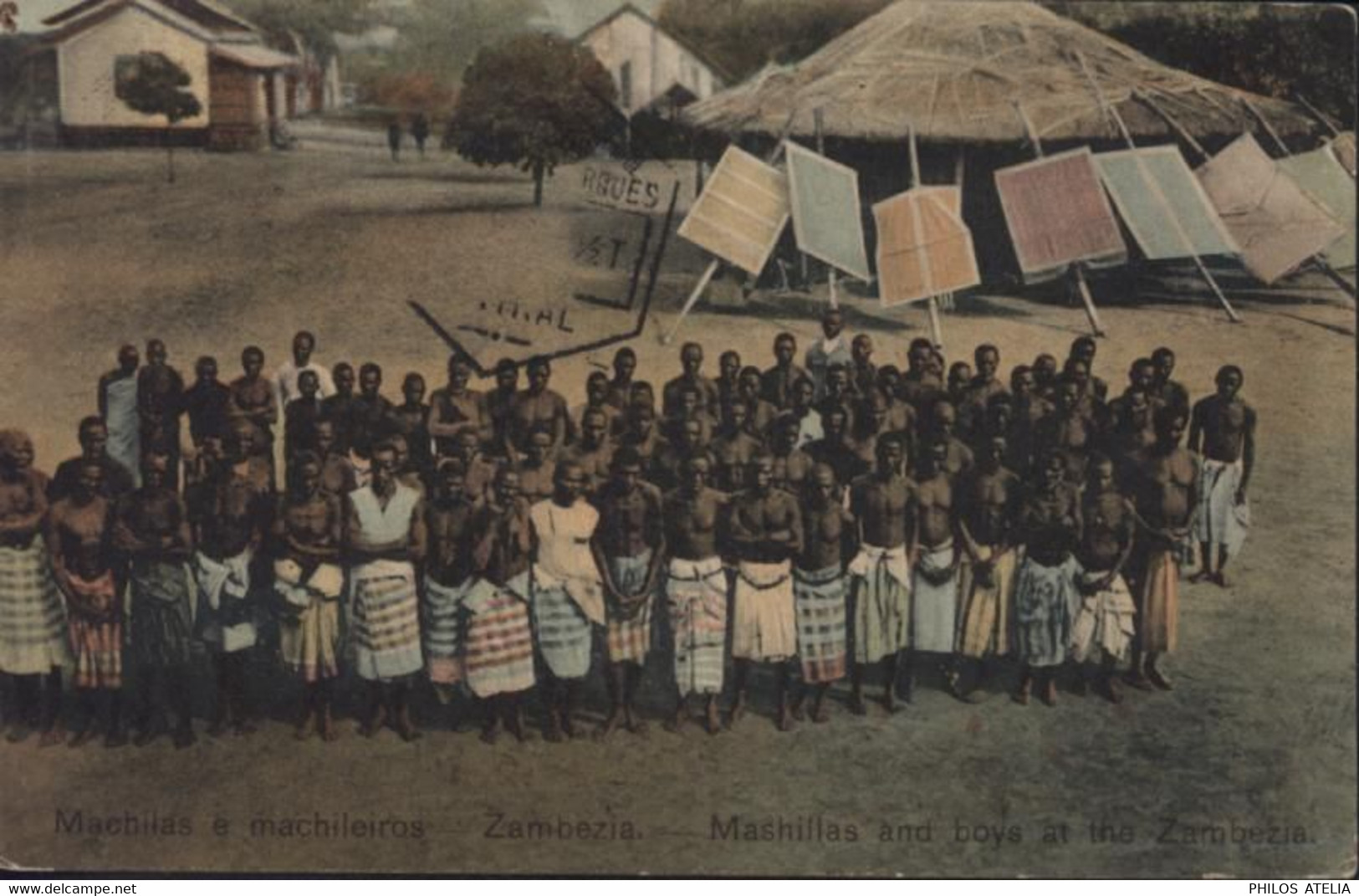 Afrique CPA CP Mozambique Machilas E Machileiros Zambezia Mashillas And Boys At The Zambezia CAD 19 8 1910 - Mosambik