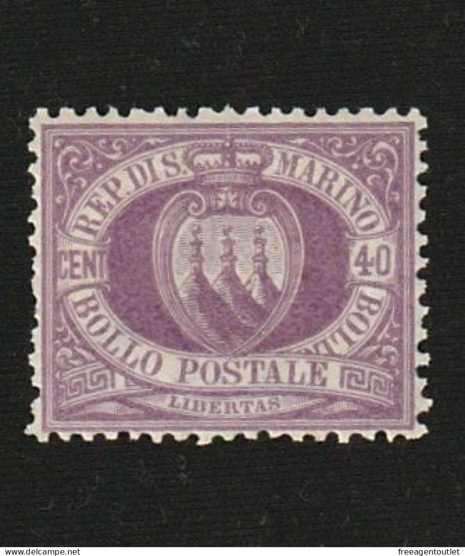 San Marino 1877 - 40c. - UNUSED - Violet Coat Of Arms - Signed By Alberto Diena - Unused Stamps