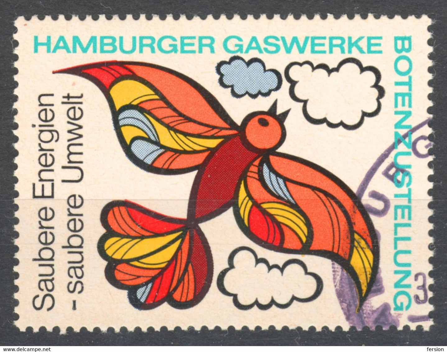 BIRD - GAS Clean Energy Gasworks PROPAGANDA Cinderella Vignette Label 1973 GERMANY Hamburg Saubere Energie Gaswerke - Gas