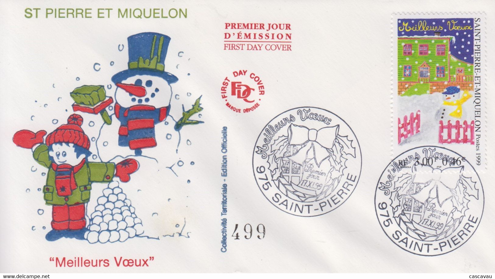 Enveloppe   FDC   1er   Jour    SAINT  PIERRE  Et  MIQUELON    Meilleurs  Voeux    1999 - FDC