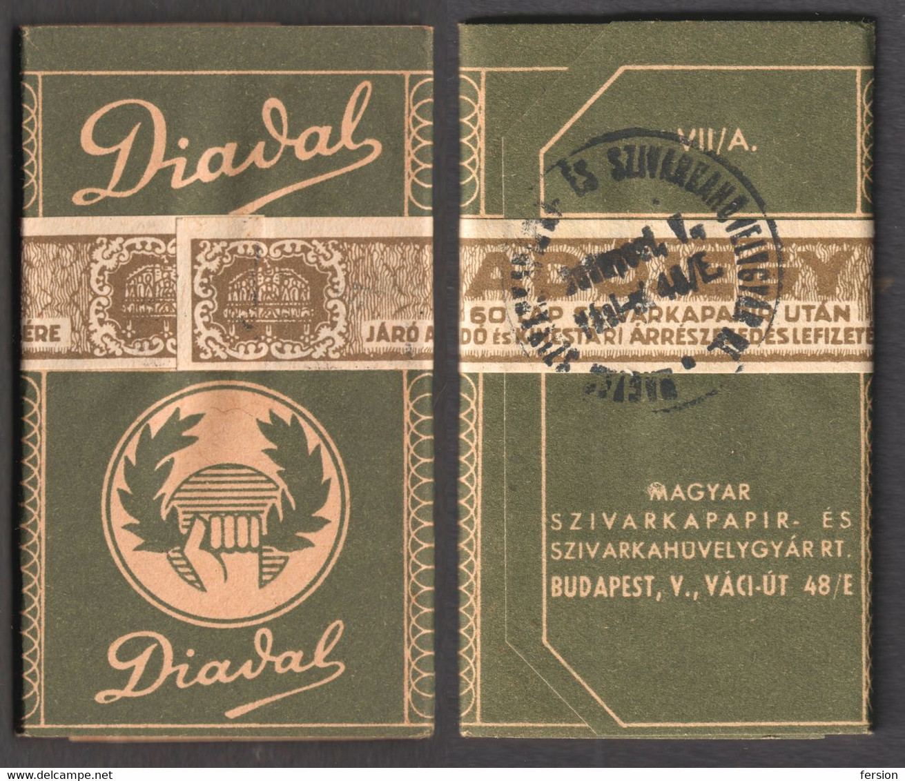 REVENUE Seal Fiscal Tax Stripe Hungary CIGARETTE TOBACCO Paper Package LABEL Cover DIADAL VICTORY 1930 UNUSED Full Paper - Fiscaux