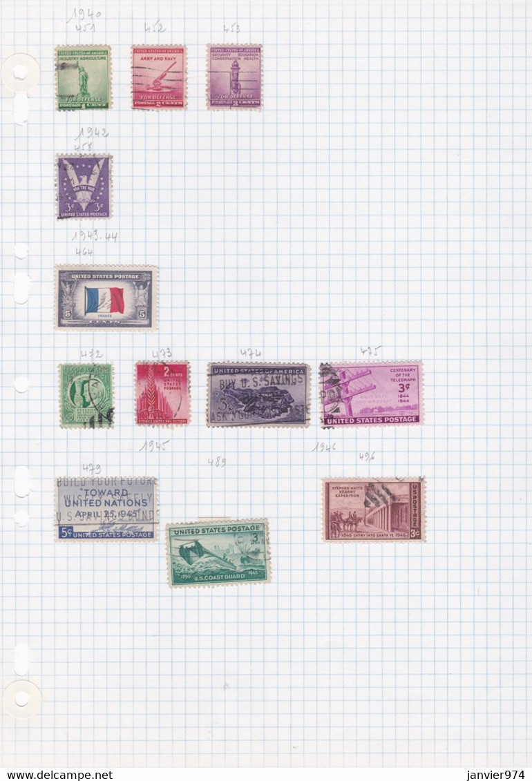 USA. Lot de 457 Timbres Oblitérés sur charnière de 1870 à 1960 , voir les 21 Scans