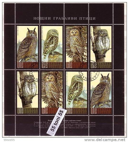 2009 Fauna BIRDS-Owls  Sheet  – Used/oblitere (O) BULGARIA / Bulgarie - Usados