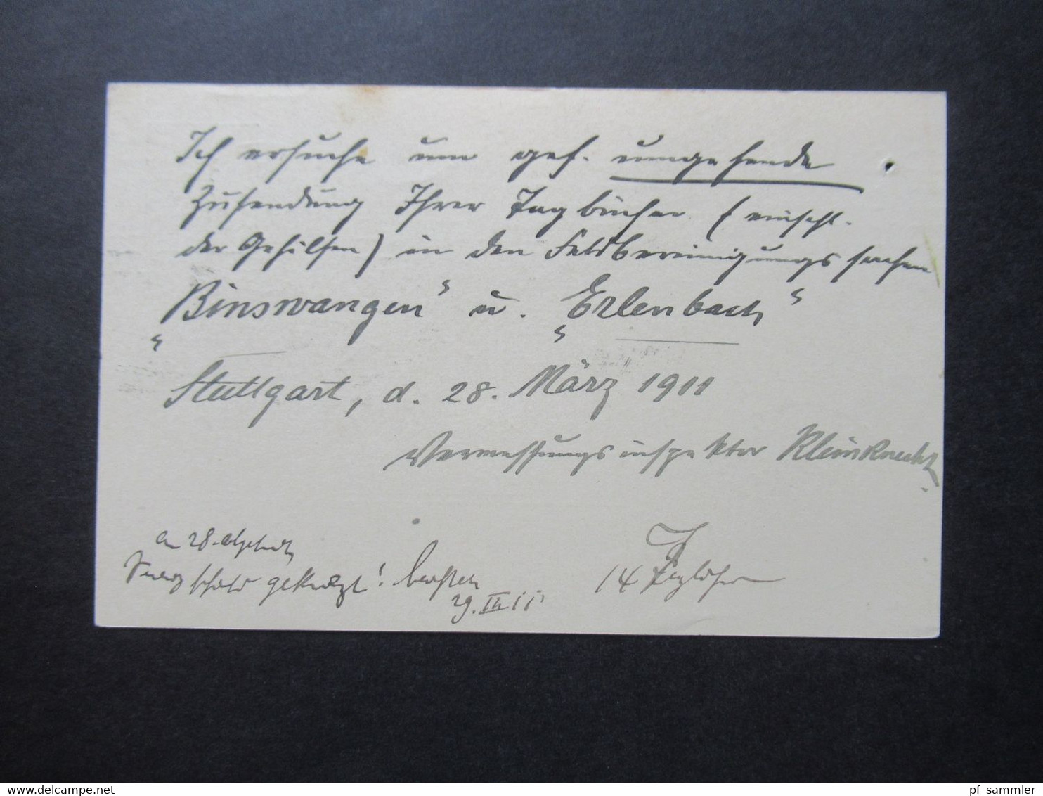 AD Württemberg 1911 Ganzsache Amtlicher Verkehr Dienst PK K. Centralstelle F.D. Landwirtschaft Stempel Stuttgart - Postwaardestukken