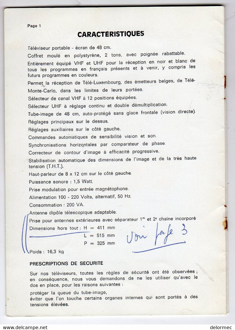 Mode Emploi Et Certificat De Garantie Téléviseur Portable TV TF 1971 Philips Notice Explicative De 8 Pages - Matériel Et Accessoires