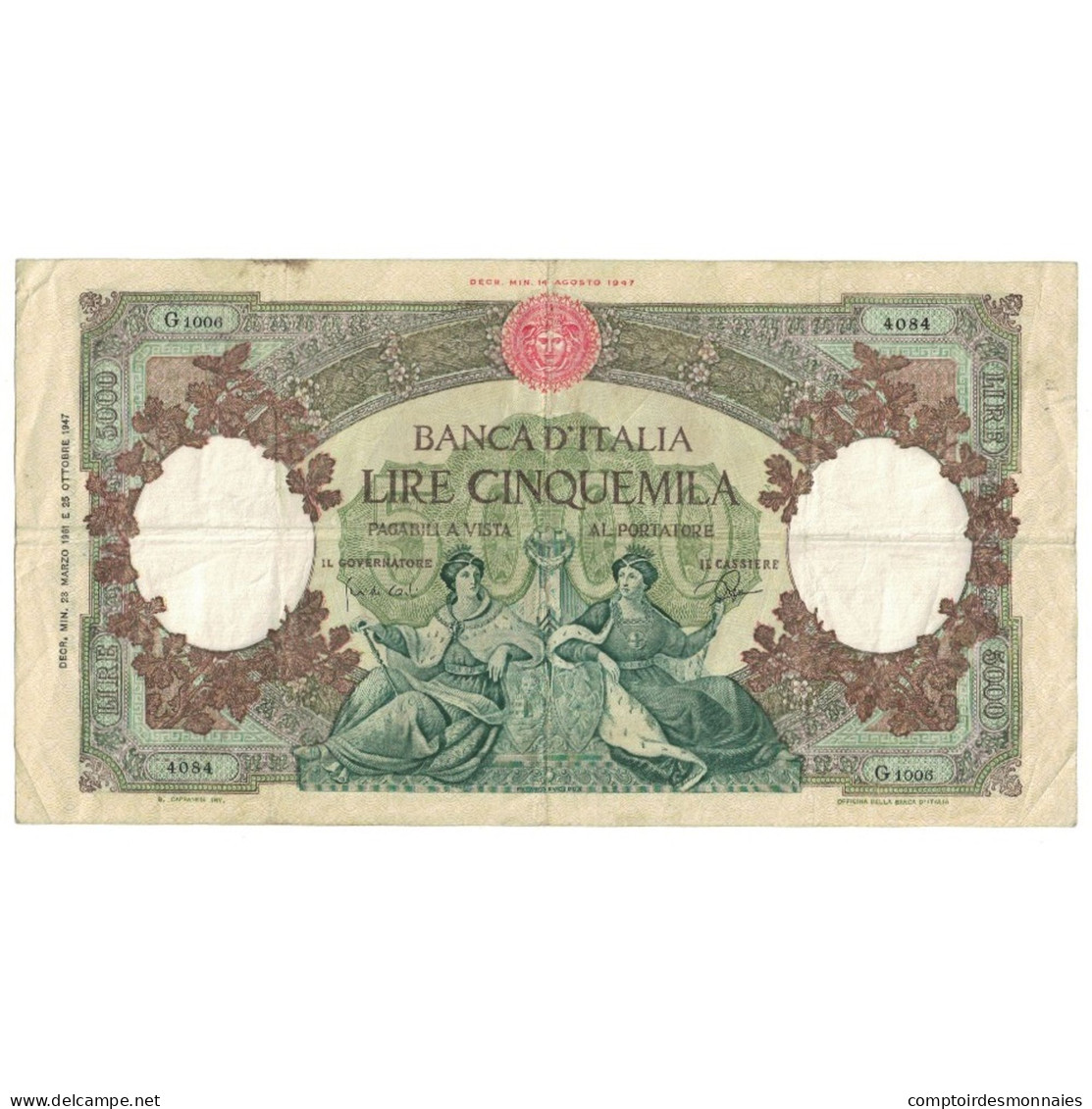 Billet, Italie, 5000 Lire, 1961, 1961-03-23, KM:85d, TTB - 5000 Lire