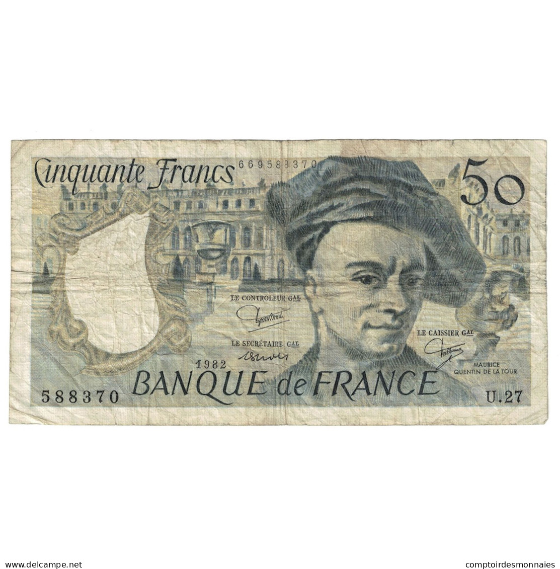 France, 50 Francs, Quentin De La Tour, 1982, U.27, TB, Fayette:67.8, KM:152b - 50 F 1976-1992 ''quentin De La Tour''