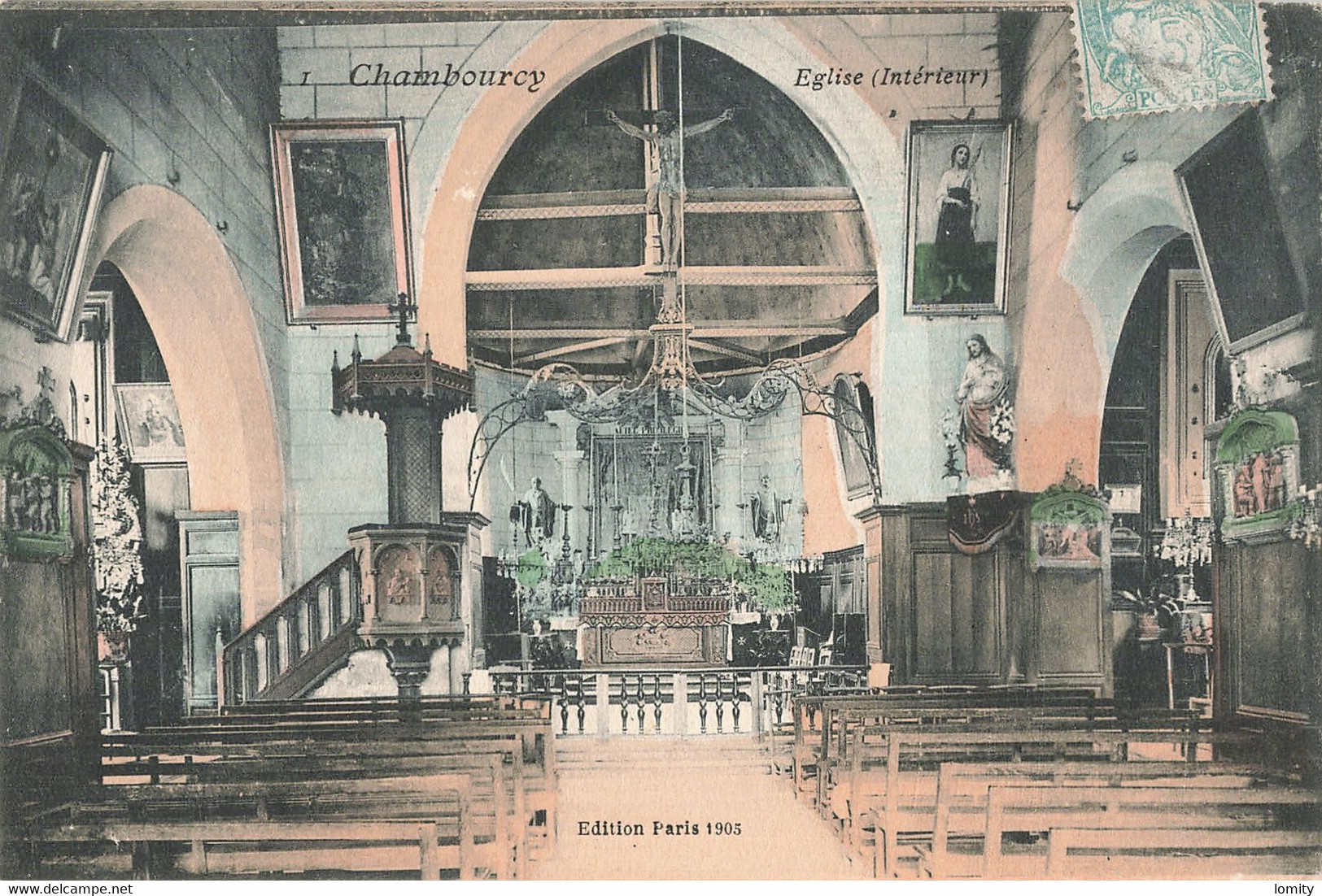 78 Chambourcy Intérieur église CPA édition 1905  + Griffe Cachet T Taxe - Chambourcy