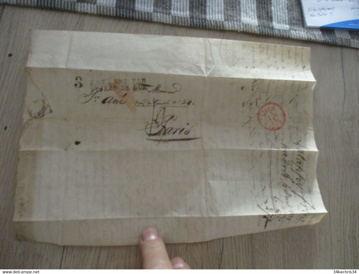 Collection Basses Pyrénées LETTRE Espagne Espana Par St Jean De Luz Pour Paris Madrid  3 Cachet Rouge 04/06/1829 - ...-1850 Préphilatélie