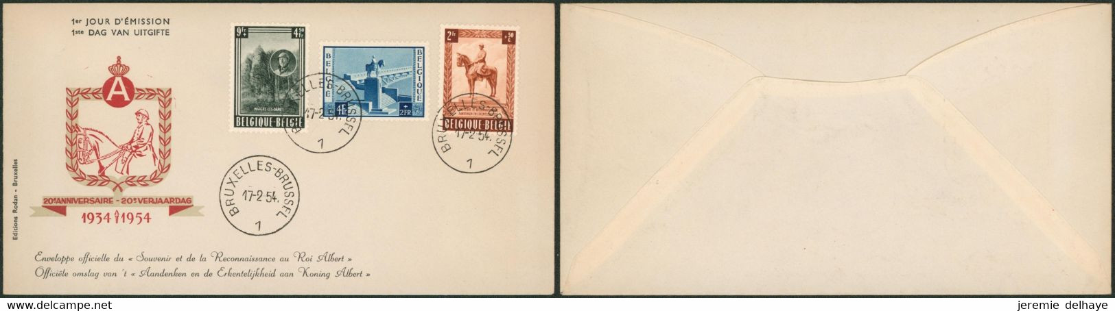 FDC (1954) - N°938/40 Monument National Roi Albert I - 1951-1960