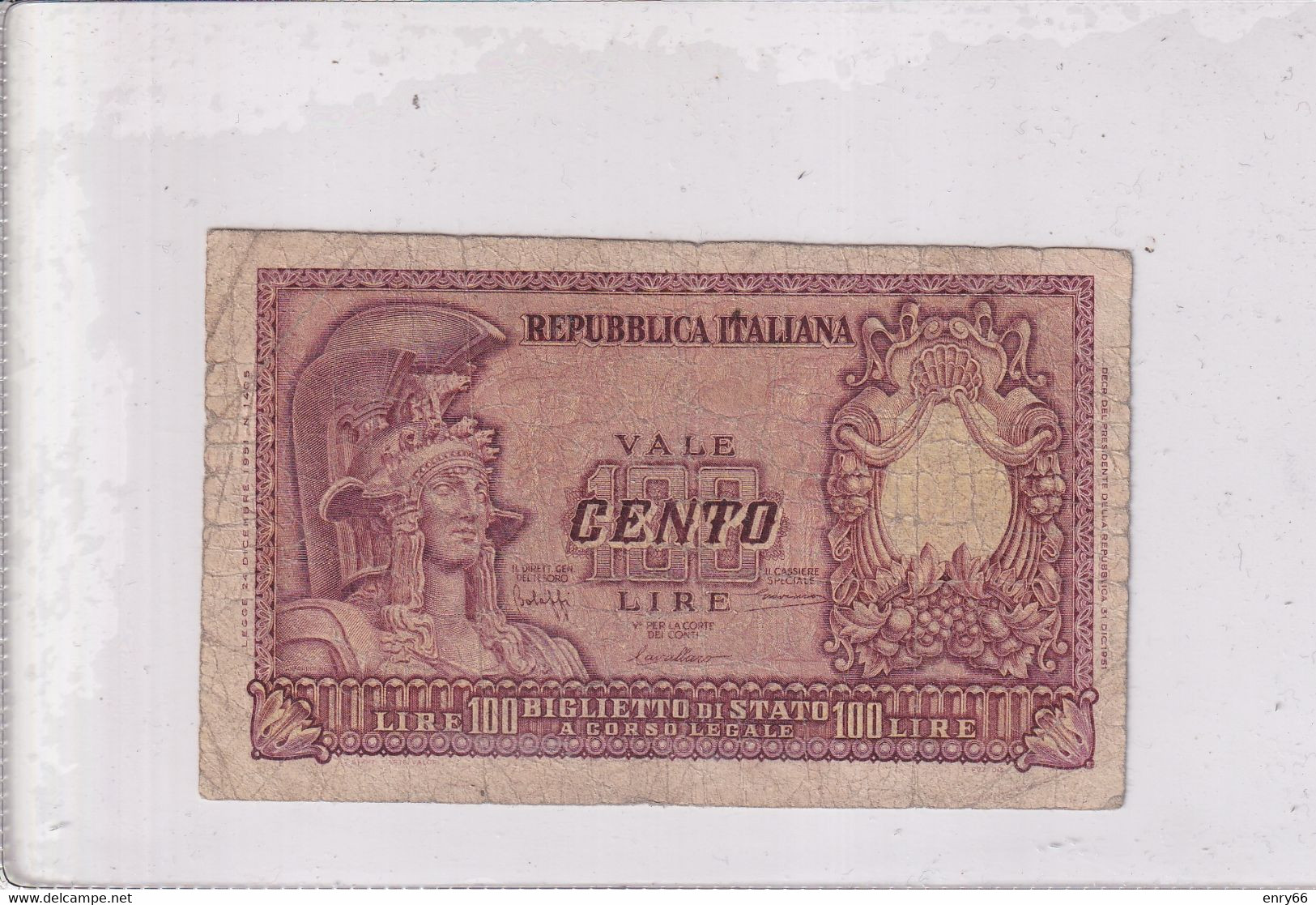 ITALIA 100 LIRE 1951 CAT. 24A - 100 Liras