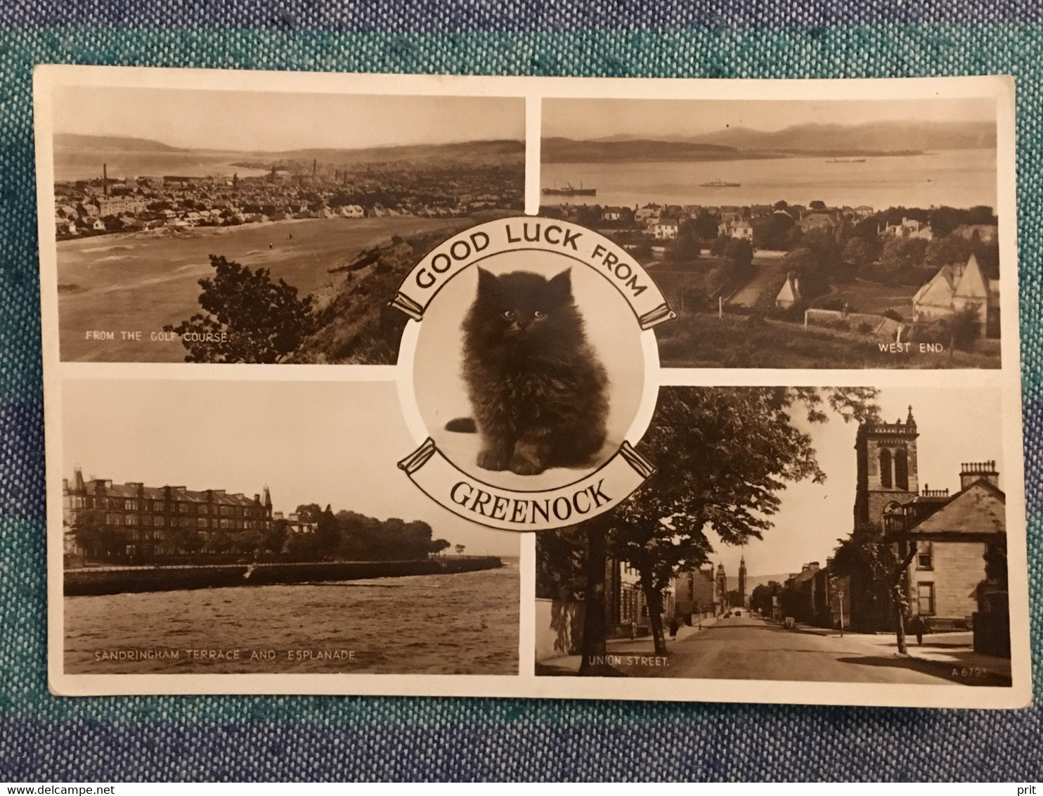 Good Luck From Greenock Renfrewshire Scotland ~1920-30s Lovely Cat, Unused Postcard. Publisher Valentine & Sons - Renfrewshire