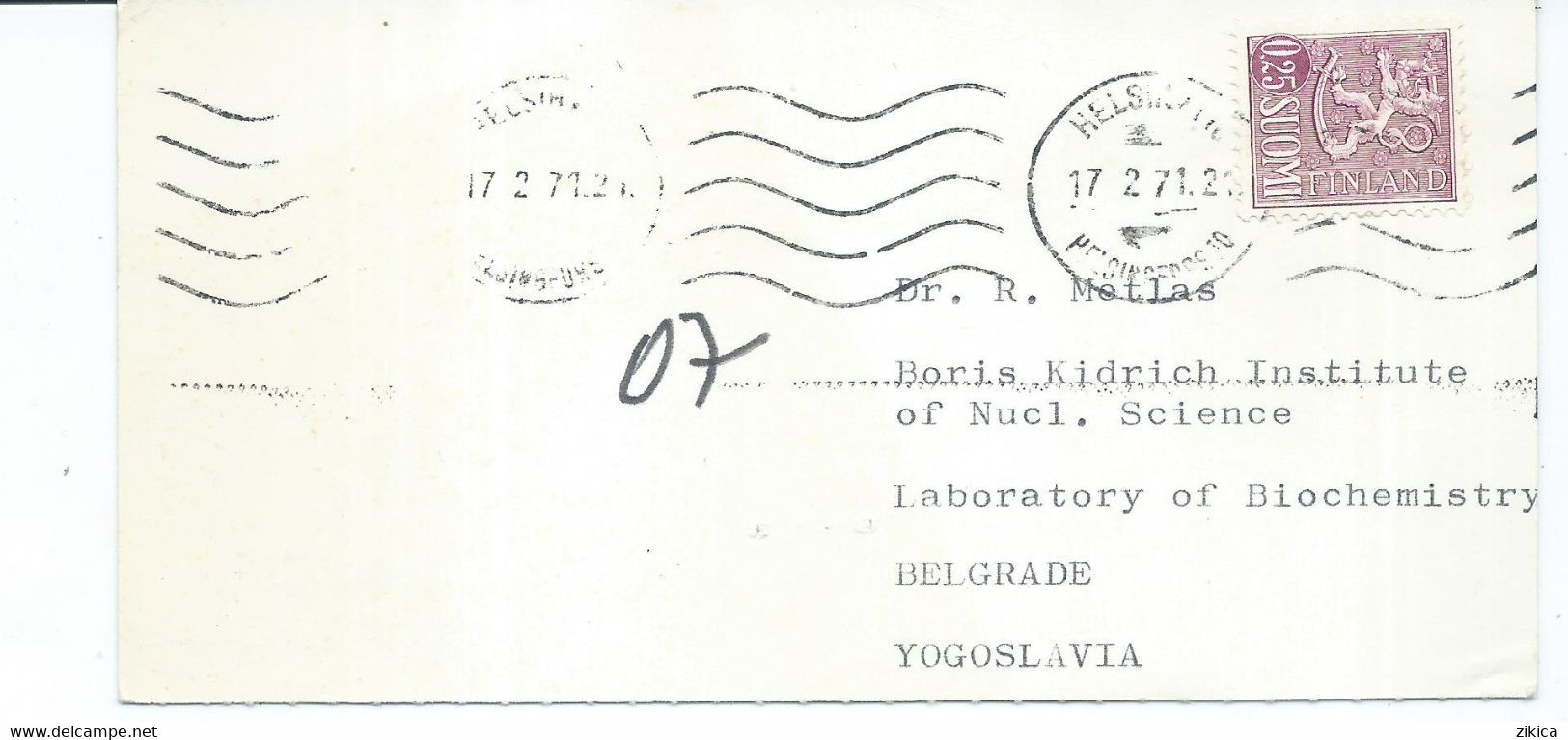 Finland Card Via Yugoslavia 1971 - Storia Postale