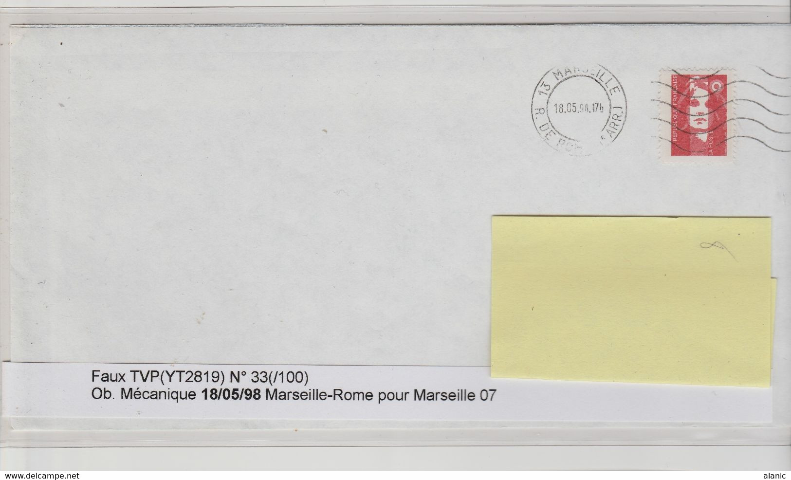 France Lettre Avec Faux De Briat ( TVP 2806 ) Courrier De Marseille(Rue De Rome)pour MARSEILLE  18 Juin 1998 RARE - Briefe U. Dokumente