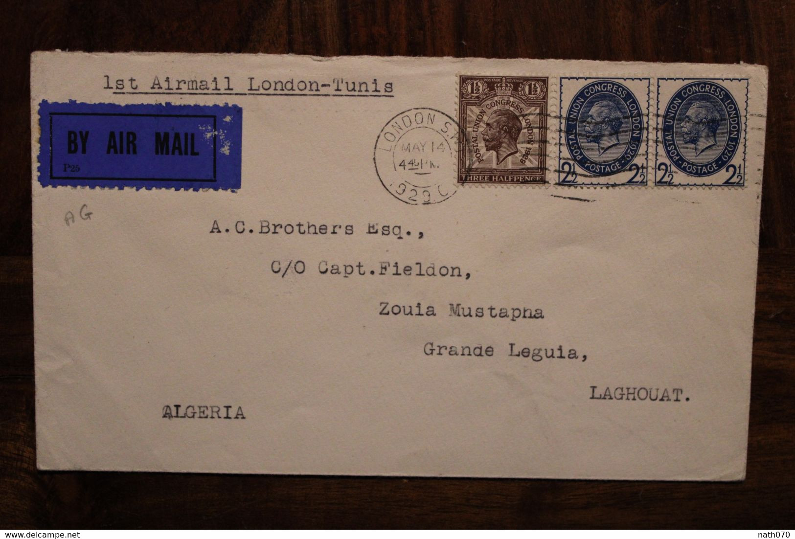 1929 1st Air Mail London Tunis Laghouat Alger Algérie France Cover GB UK British Empire Très Rare !!! - Covers & Documents