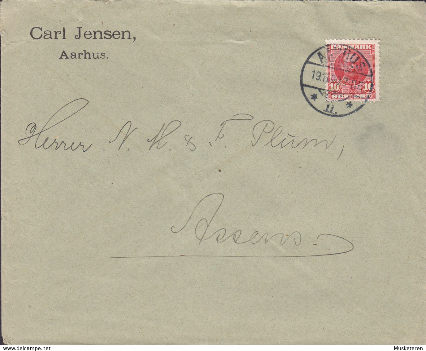 Denmark CARL JENSEN Brotype Ia AARHUS (*II.*) Cover Brief ASSENS (Arr.) Fr. VIII. - Covers & Documents