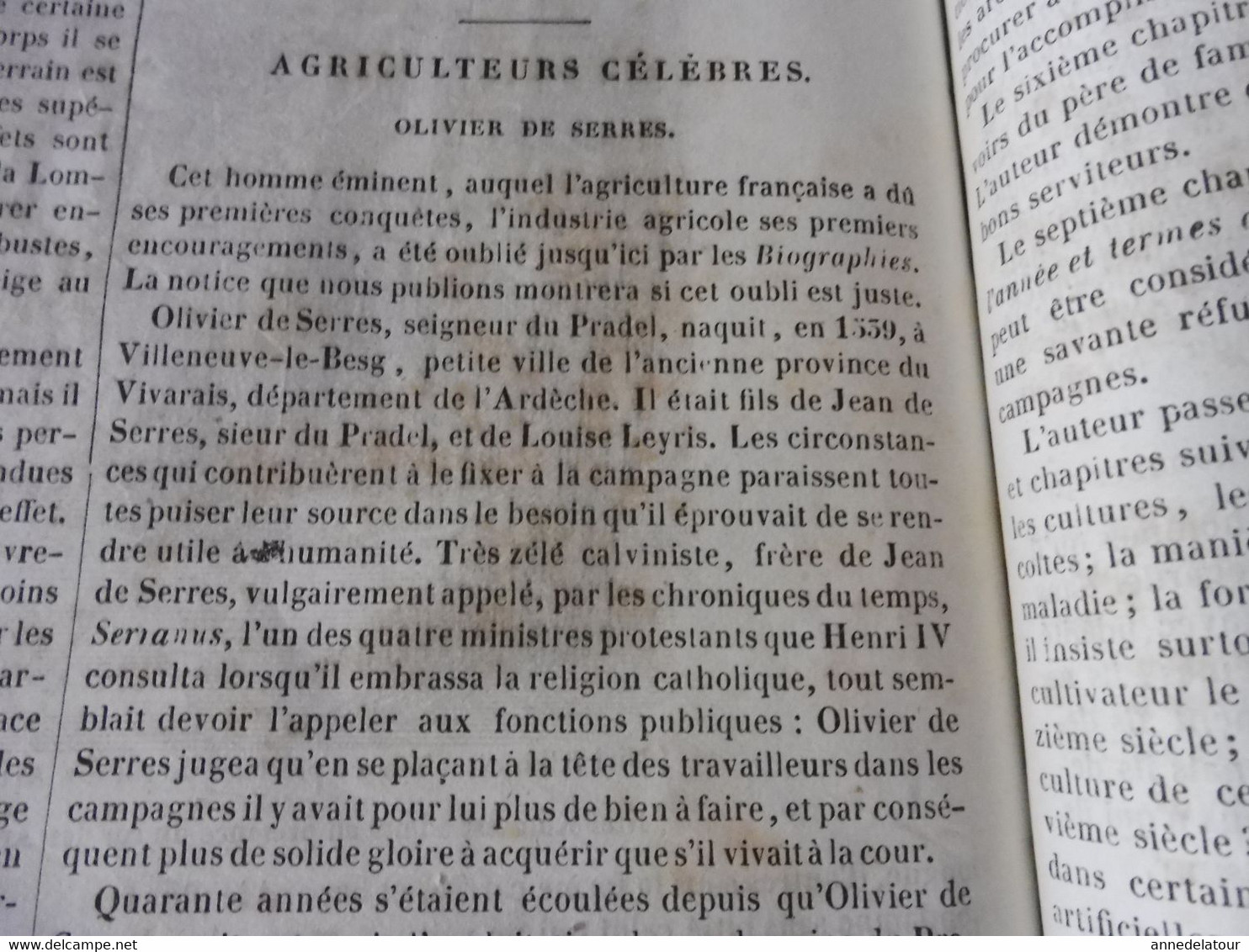 Année 1839: Cordoue ,Espagne; Influence de la Lune sur le temps; Niel Klim et le roi des arbres; Olivier de Serres; etc