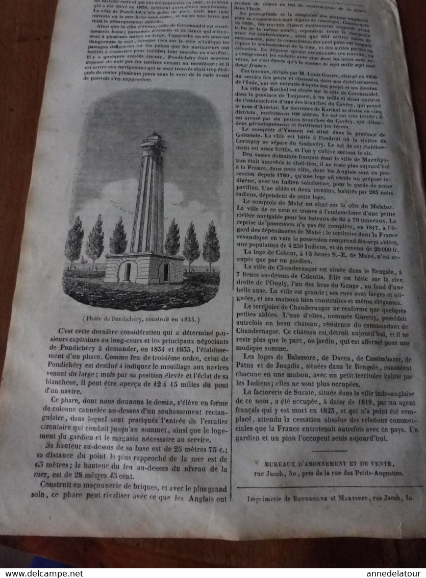 Année 1839: Le miroir de la vanité; Hiéroglyphes (important documentaire); Le phare de Pondichéry en Inde; Etc