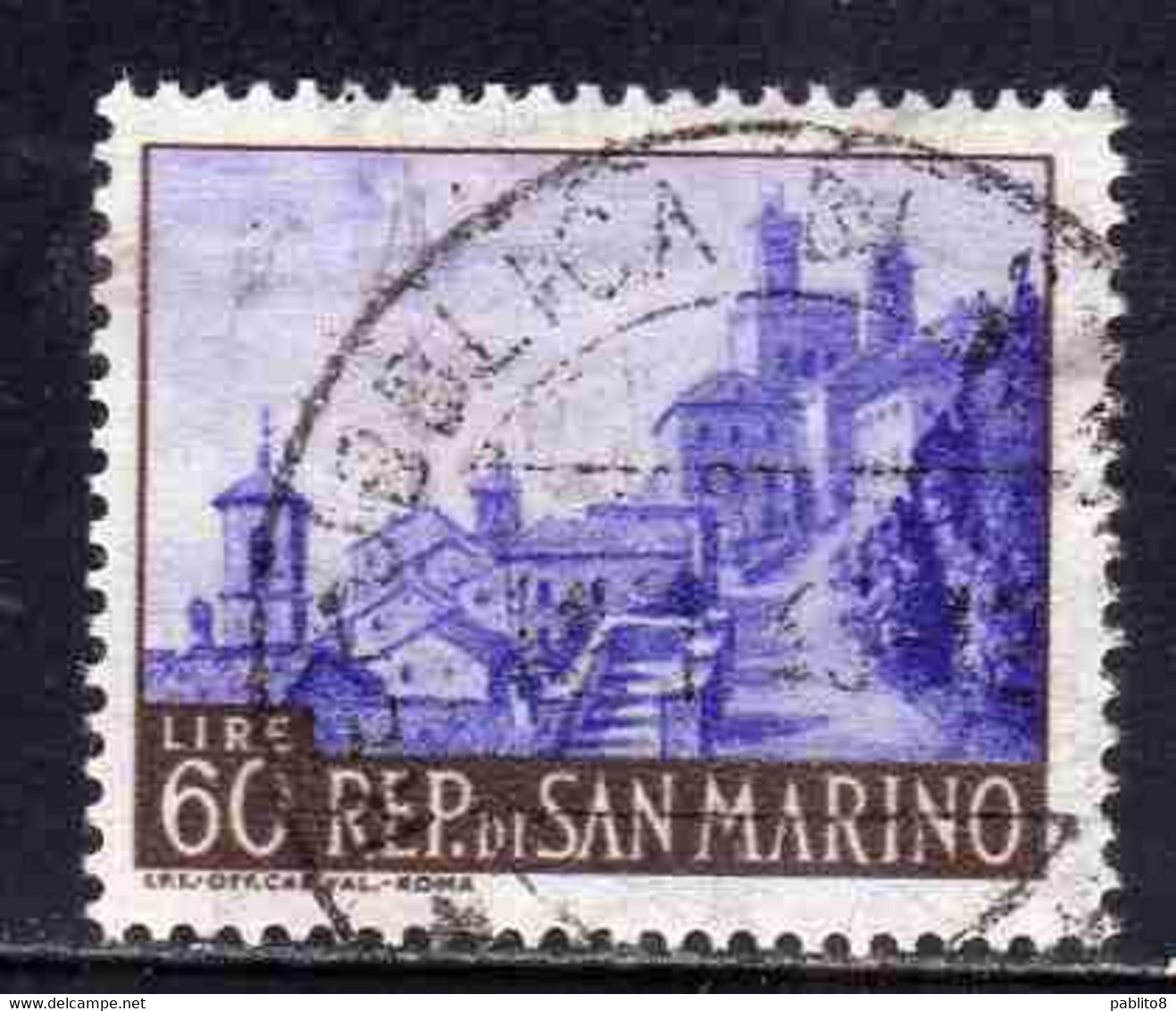 REPUBBLICA DI SAN MARINO 1957 VEDUTE VIEWS LIRE 60 USATO USED OBLITERE' - Gebraucht