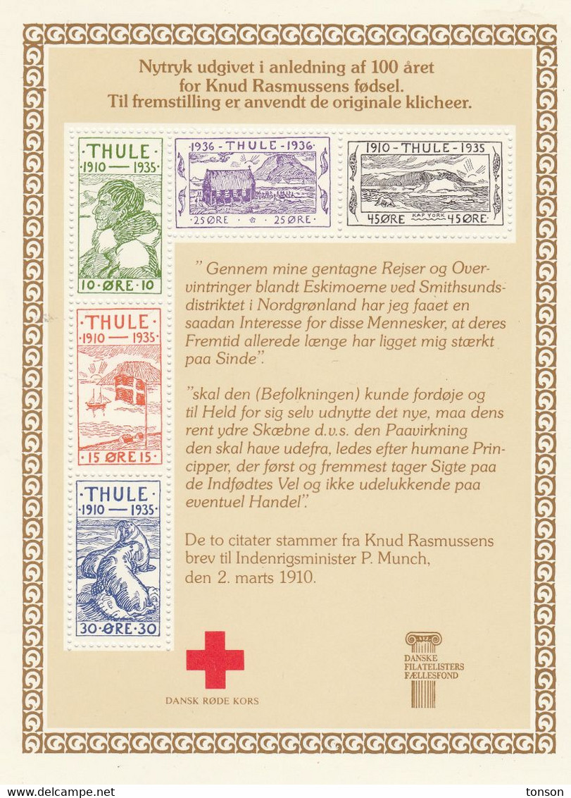 Greenland, MINT N H. - 1979 NEW PRINT Of Thule Set. Denmark Red Cross In Memory Of Knud Rasmussen, 2 Scans - Thulé