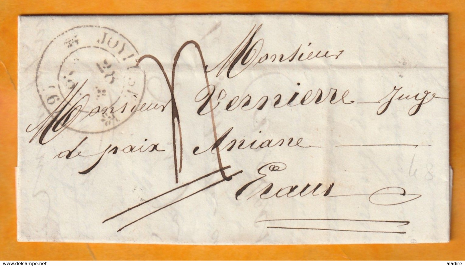 1848 - D4 Grand Cachet à Date Type 12 Simple Fleuron Sur Lettre Avec Texte De Les Assions, Postée à JOYEUSE, Ardèche - 1801-1848: Vorläufer XIX