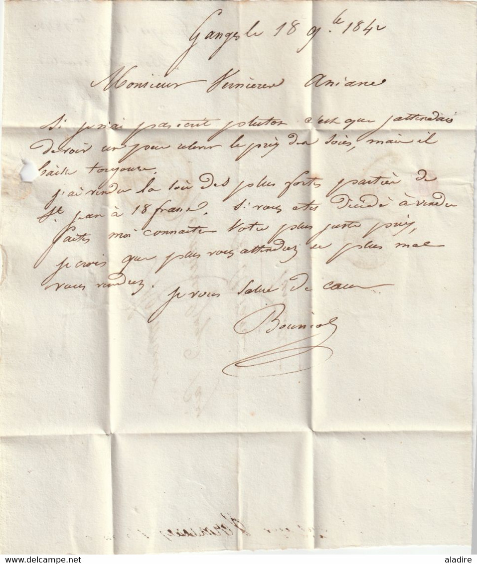 1842 - D4 Grand cachet à date type 12 simple fleuron sur Lettre avec texte de Ganges, Hérault vers Aniane - taxe 3 décim