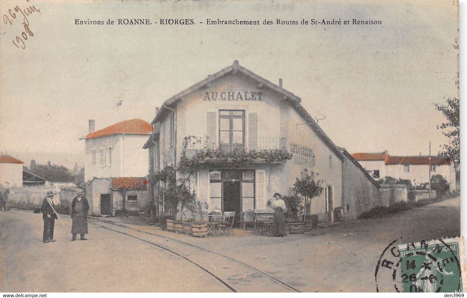 RIORGES (Loire) - Embranchement Des Routes De Saint-André Et Renaison - Café Du Chalet, Voie Ferrée Du Tramway - Riorges