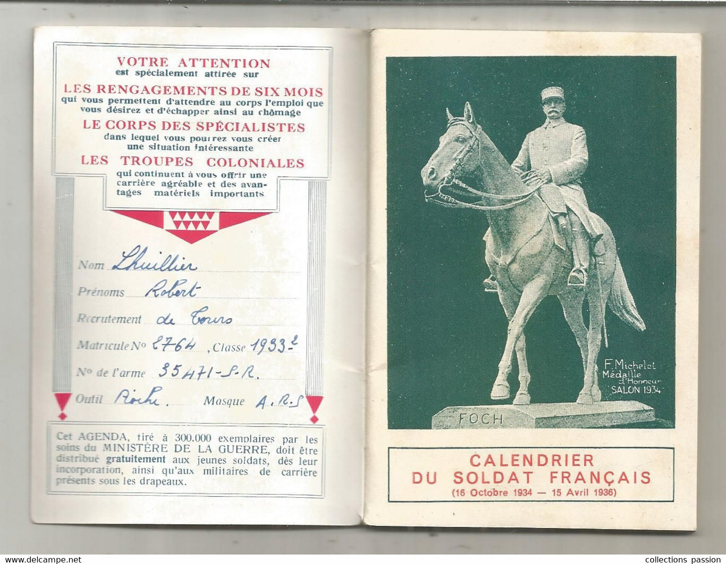 MILITARIA, Calendrier Du Soldat Francais, Oct. 1934-avr. 1936 , 60 Pages ,cartes...., Frais Fr 3.35 E - Documents