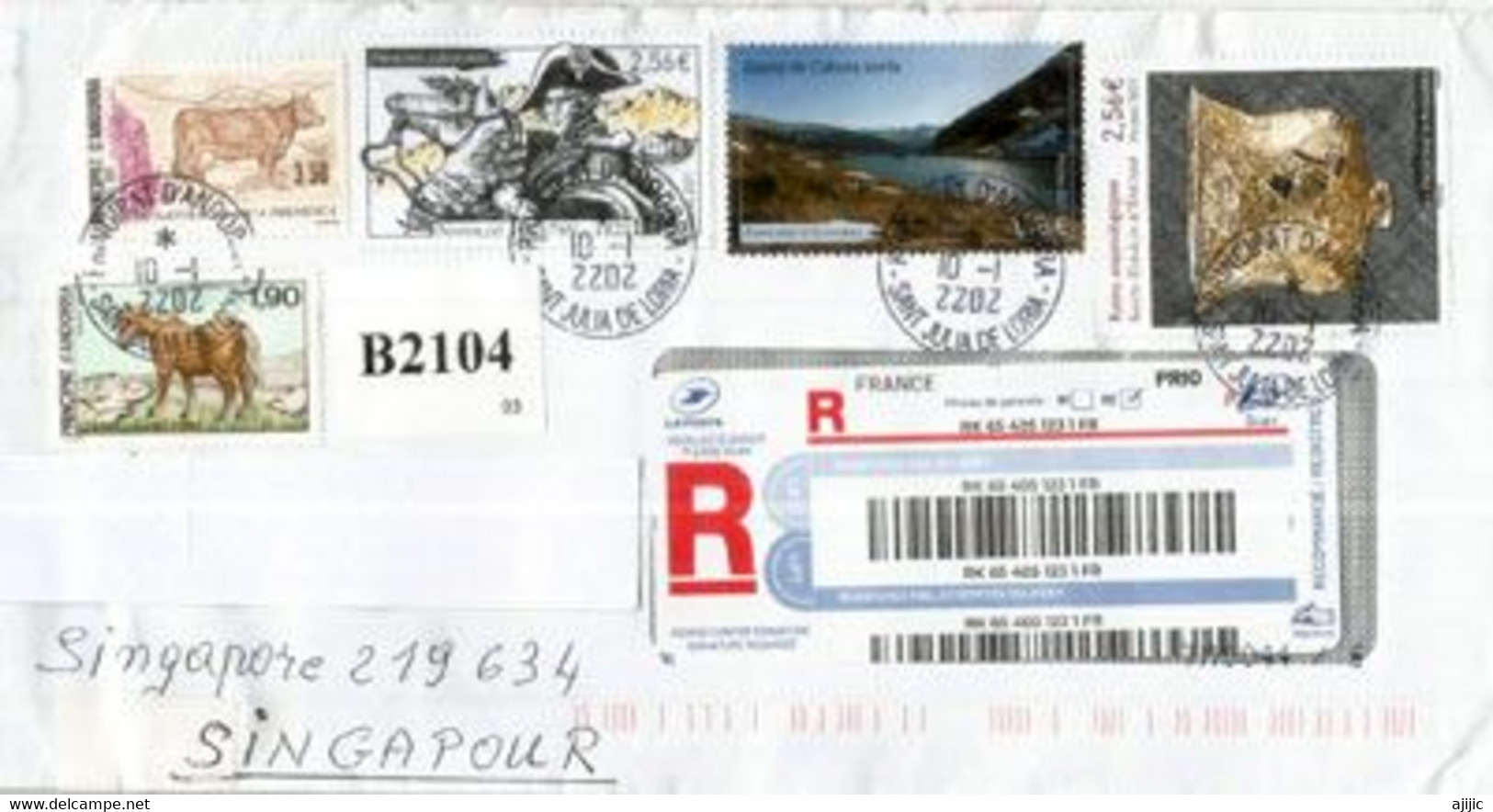 Lettre Recommandée Andorra 2022 à Singapour,avec Timbres Napoleon,Archeologie,Etang De Cabana Sorda T-p 2021 - Lettres & Documents