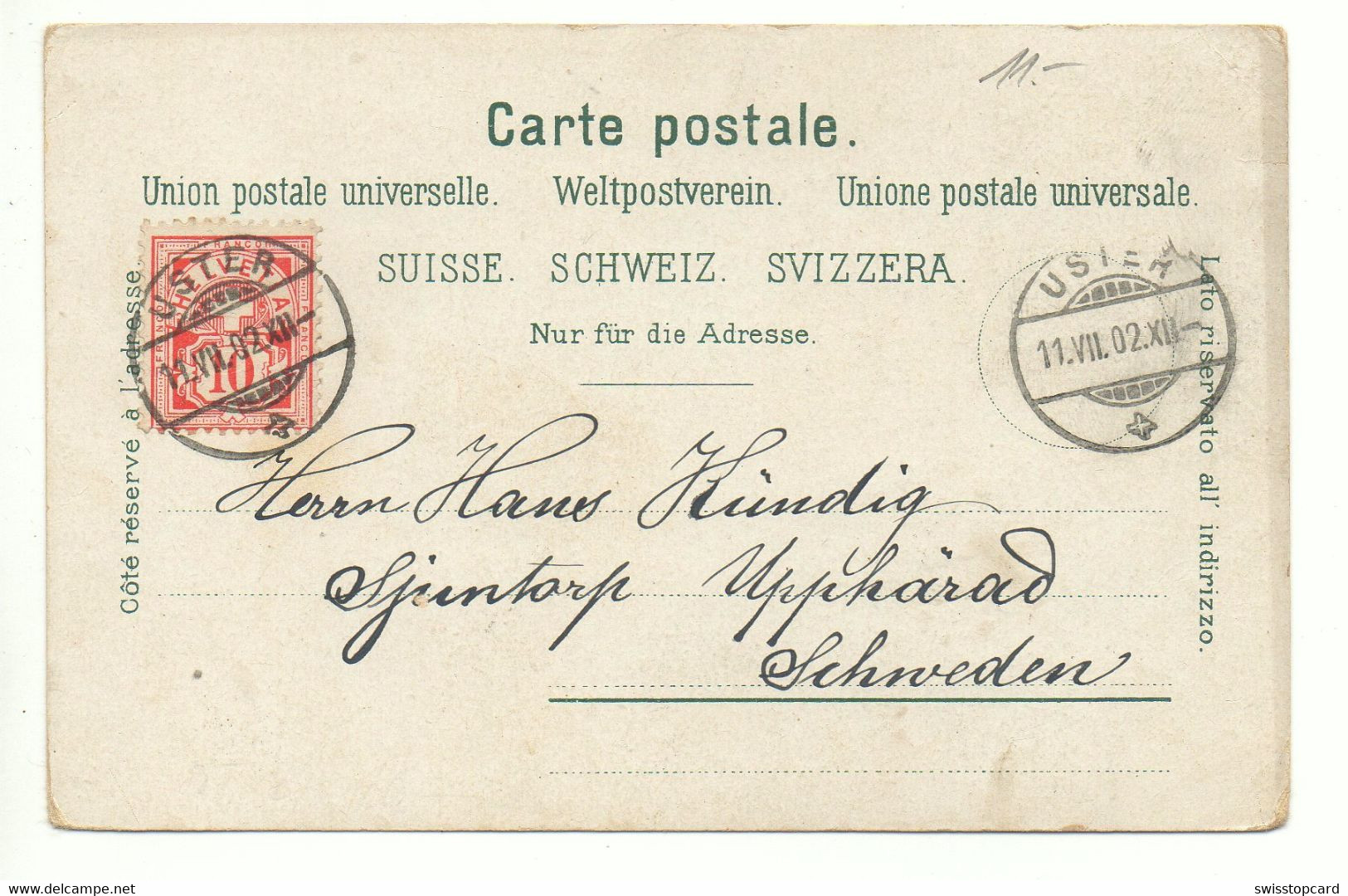 Gruss Aus USTER Jungenstil Künzli No. 5545 Gel. 1902 N. Schweden - Uster