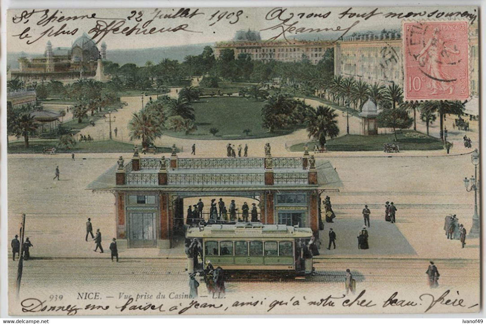 06 - NICE - CPA - Vue Prise Du Casino - Tramway - 1903 - Straßenverkehr - Auto, Bus, Tram