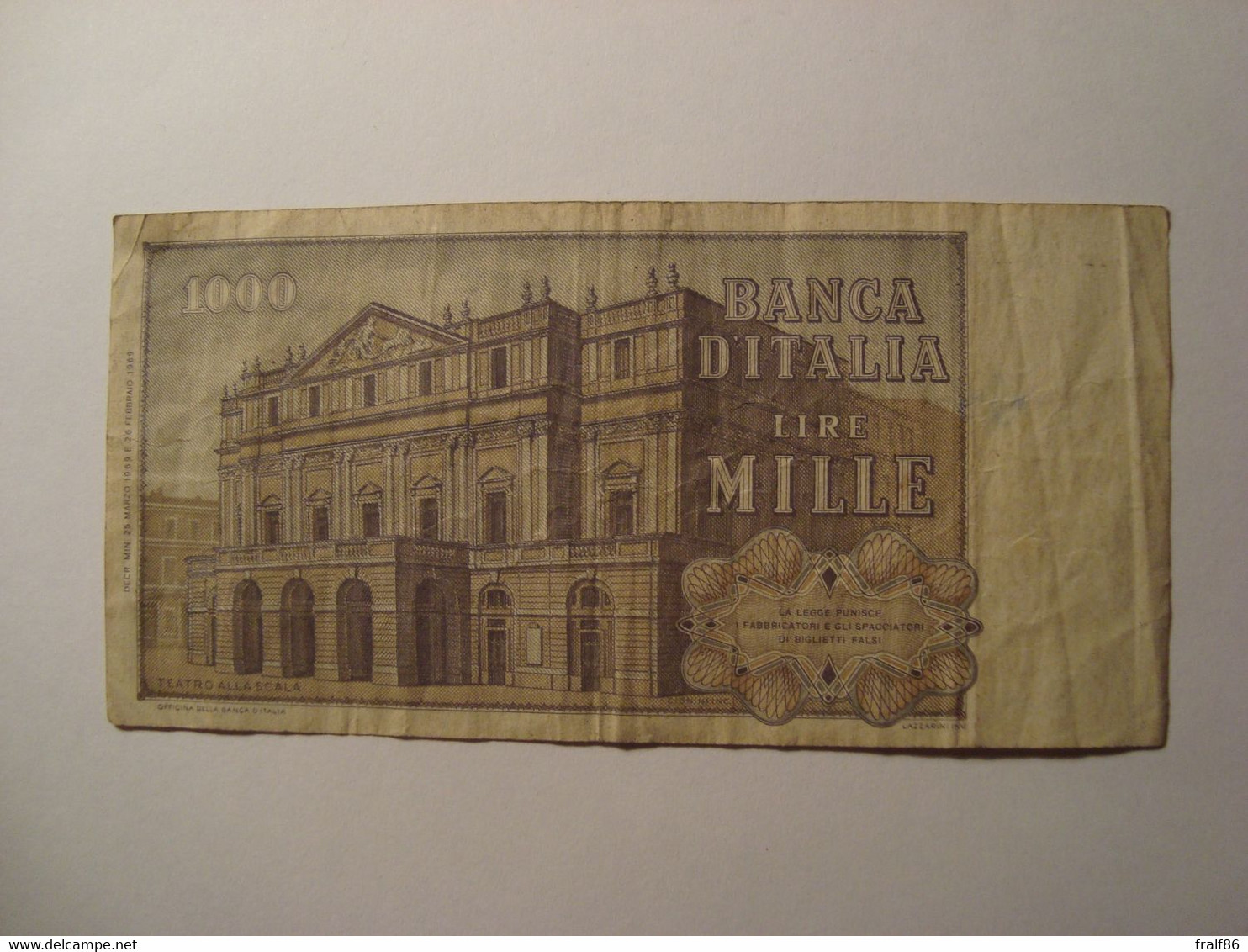 BILLET ITALIE 1000 LIRE 1969 - 1000 Liras