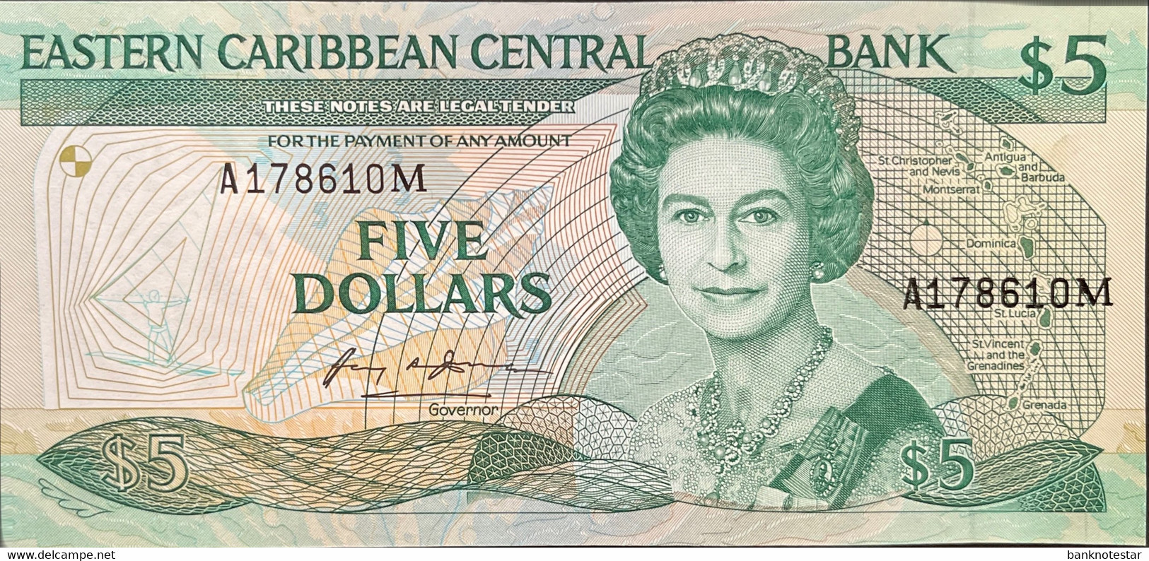 East Caribben States 5 Dollars, P-18m (1986) - UNC - Montserrat Issue - Caraïbes Orientales