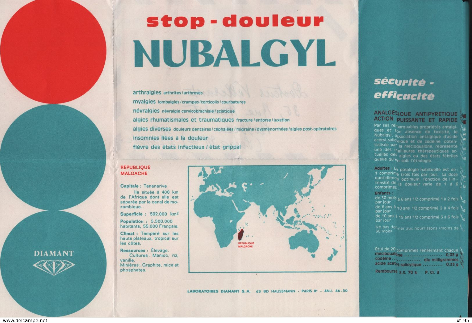 Madagascar - Imprime Publicitaire Nubalgyl - Madagaskar (1960-...)