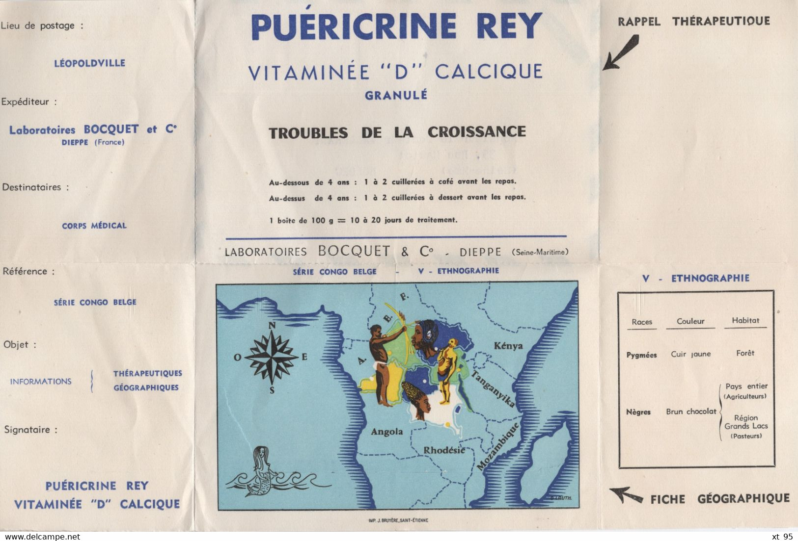 Congo Belge - Imprime Publicitaire Puericrine Rey - Briefe U. Dokumente