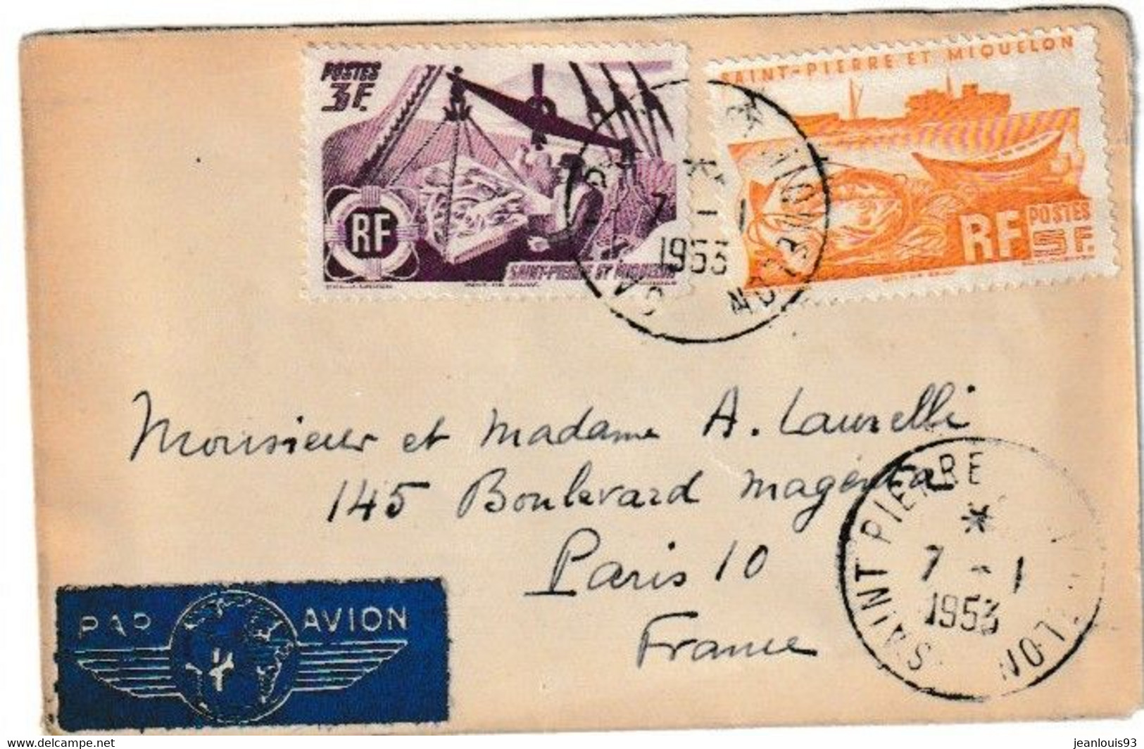 SAINT PIERRE ET MIQUELON - LETTRE PAR AVION 1953 - Brieven En Documenten