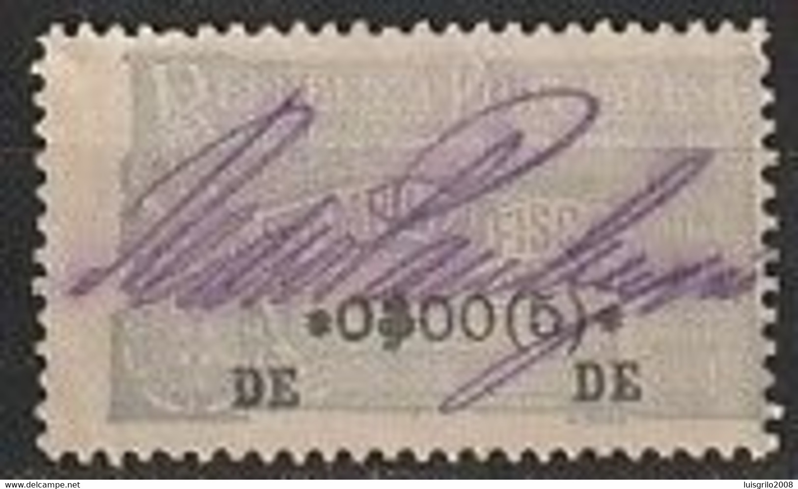Fiscal/ Revenue, Portugal 1918 - Estampilha Fiscal, Cinza/ Azul -|- 0$00(5) - Usado