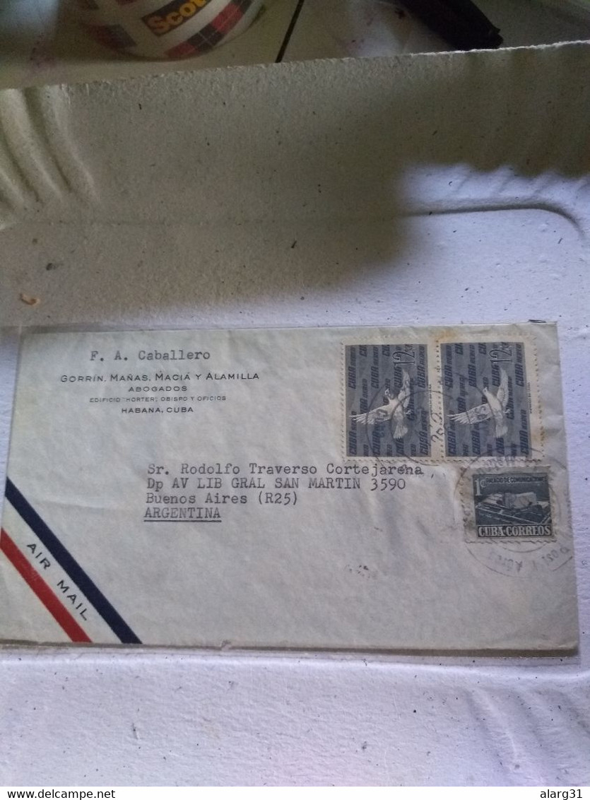 Cuba Argentina Servicio Aero Postal.white Pigeon*2.back Opening Defecto. Reg Post E7 Conmems.1 /2 Cover - Lettres & Documents