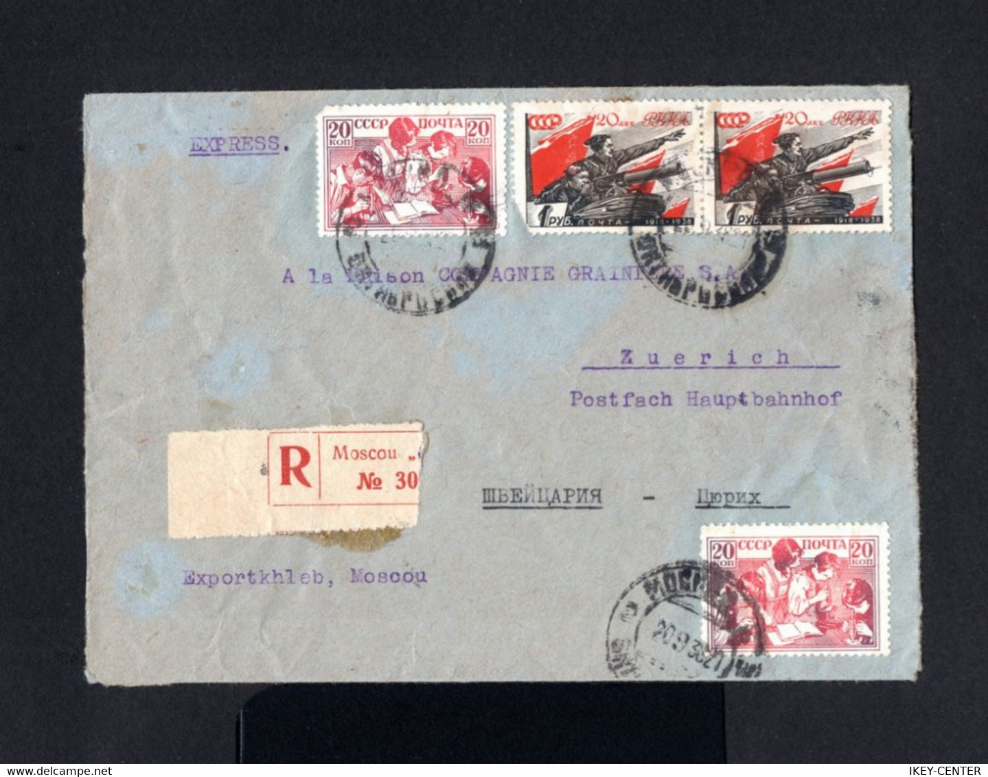 S5191-RUSSIA-REGISTERED SOVIETIC COVER MOSCOW To ZURICH (switzerland) 1938.WWII.Russland.RUSSIE.Recommande - Storia Postale