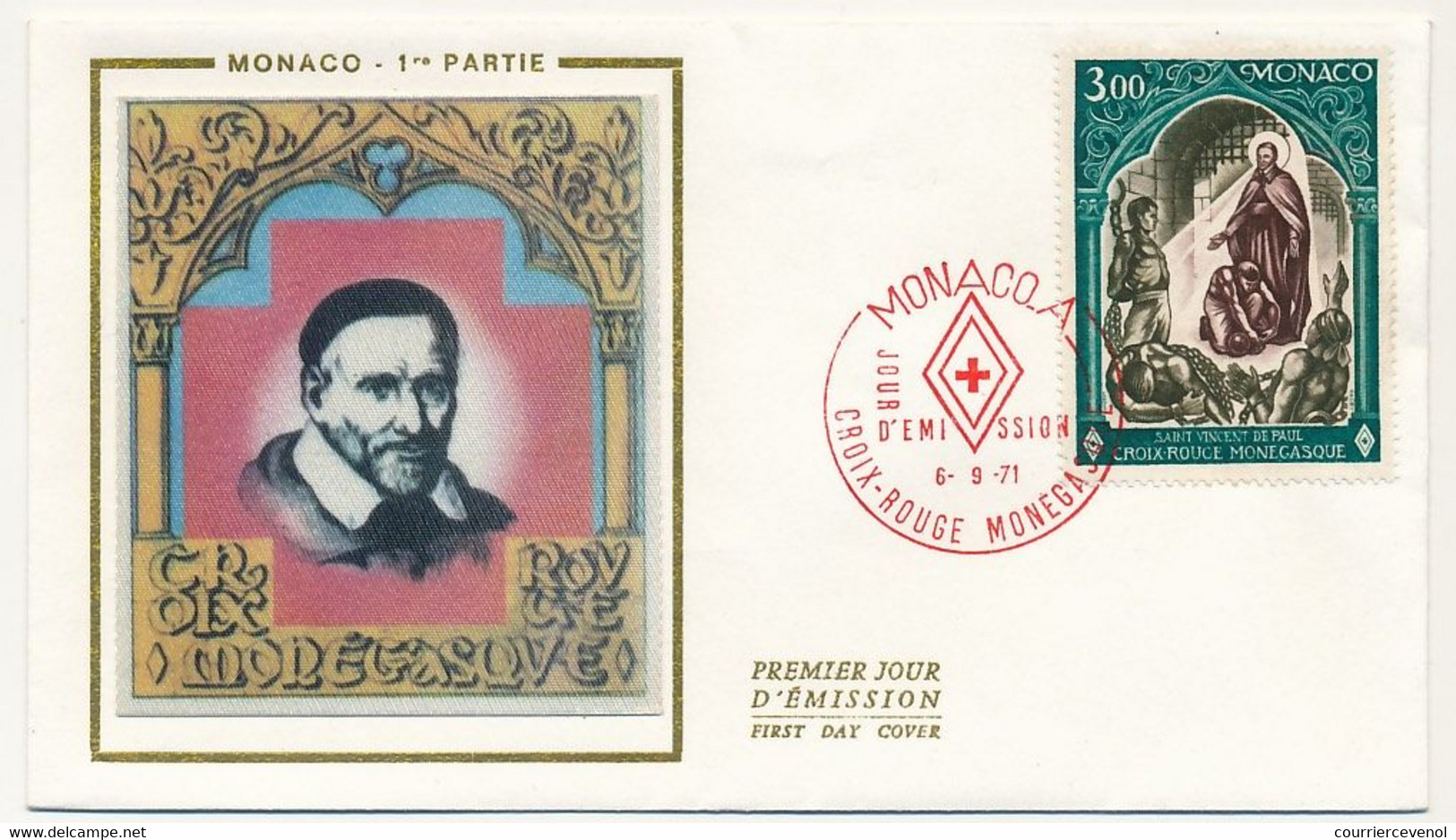 MONACO => Env FDC Soie - 3,00 Croix Rouge - Saint Vincent De Paul - Monaco-A  6/9/1971 - FDC