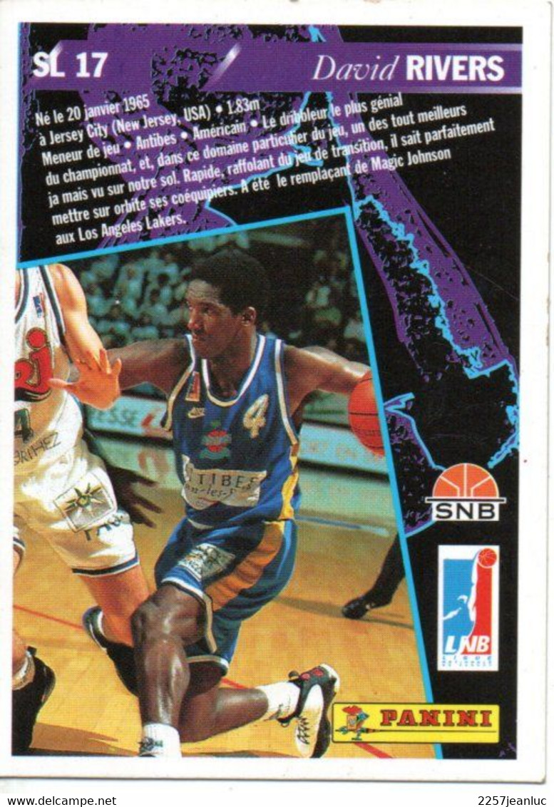 David Rivers Carte Official  Basket Ball Cards1995 N :SL17 *  Pub Panini SNB & LNB - Basketball