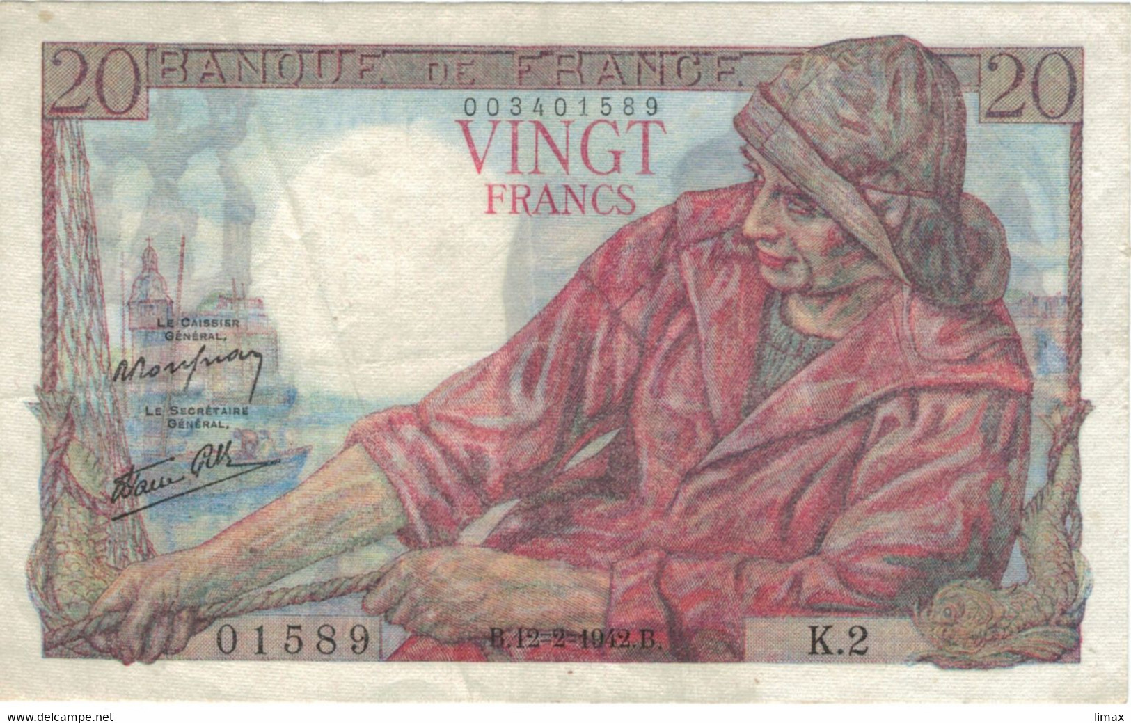 Frankreich Fischer - Tracht Spitze - 20 Francs 003401589 - 20 F 1942-1950 ''Pêcheur''