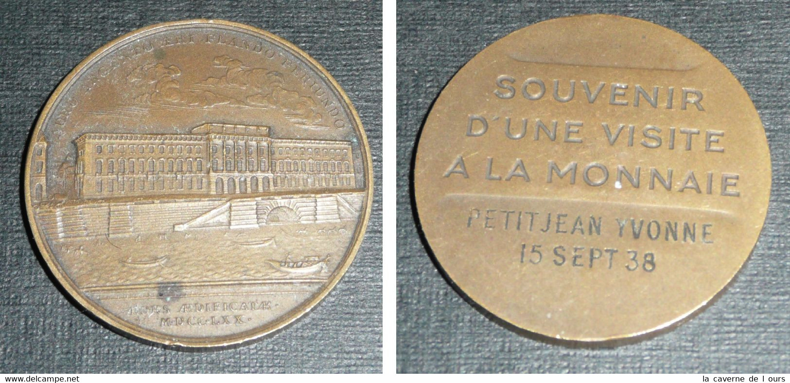 Ancienne Médaille En Bronze Souvenir D'une Visite à La Monnaie Paris 1938 - Autres & Non Classés