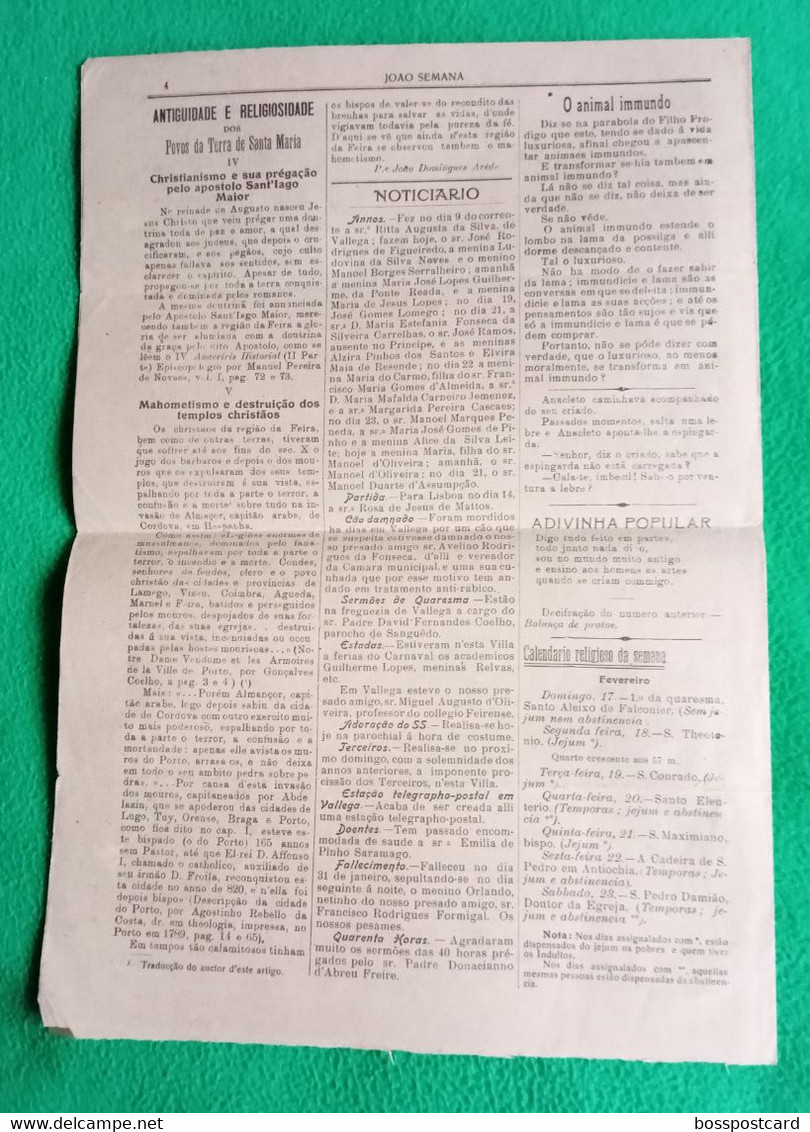 Ovar - Jornal "João Semana" Nº 207 De 17 De Fevereiro De 1918 - Imprensa. Aveiro. Portugal. - Informations Générales