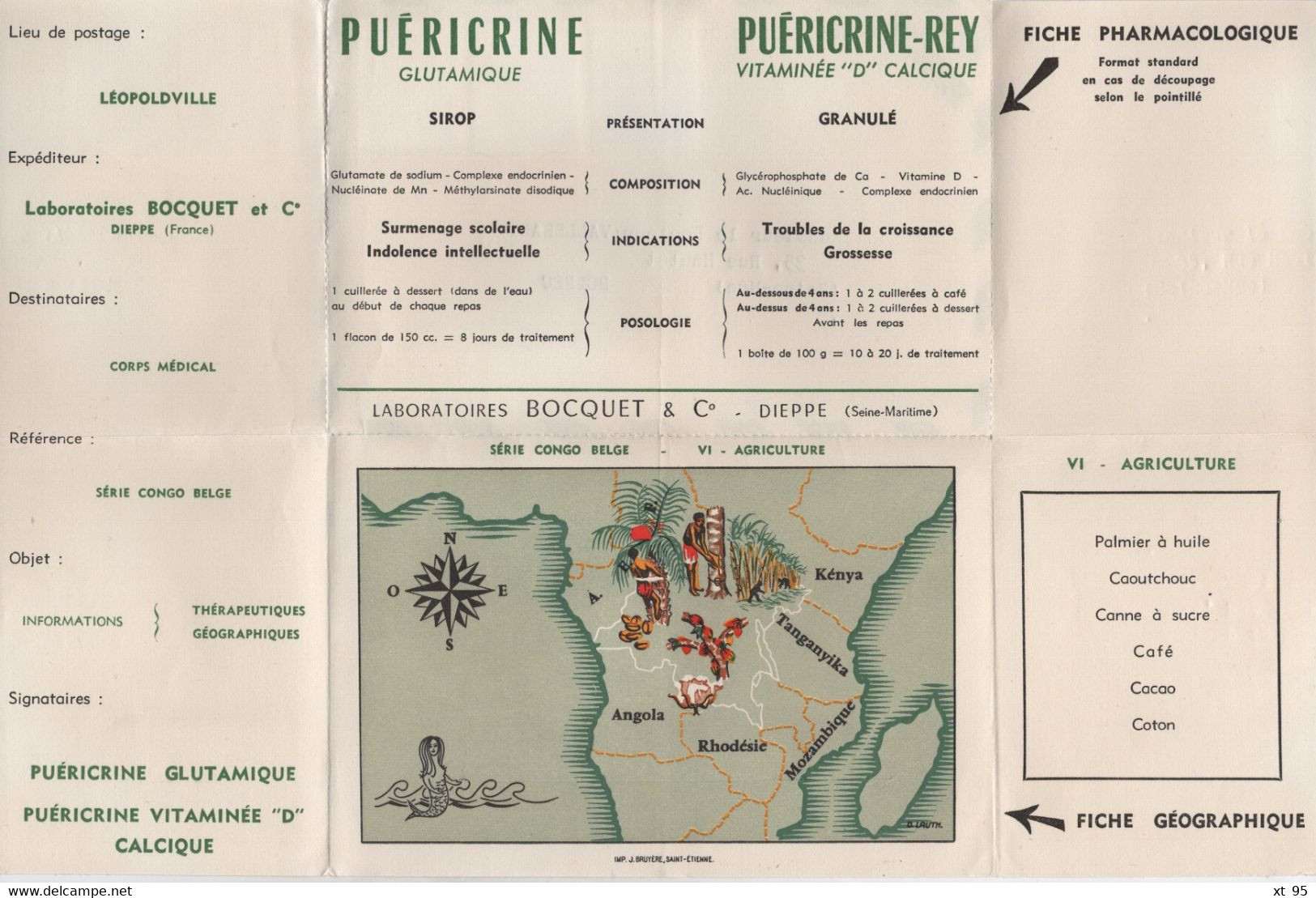 Congo Belge - Imprime Publicitaire Puericrine Rey - Briefe U. Dokumente