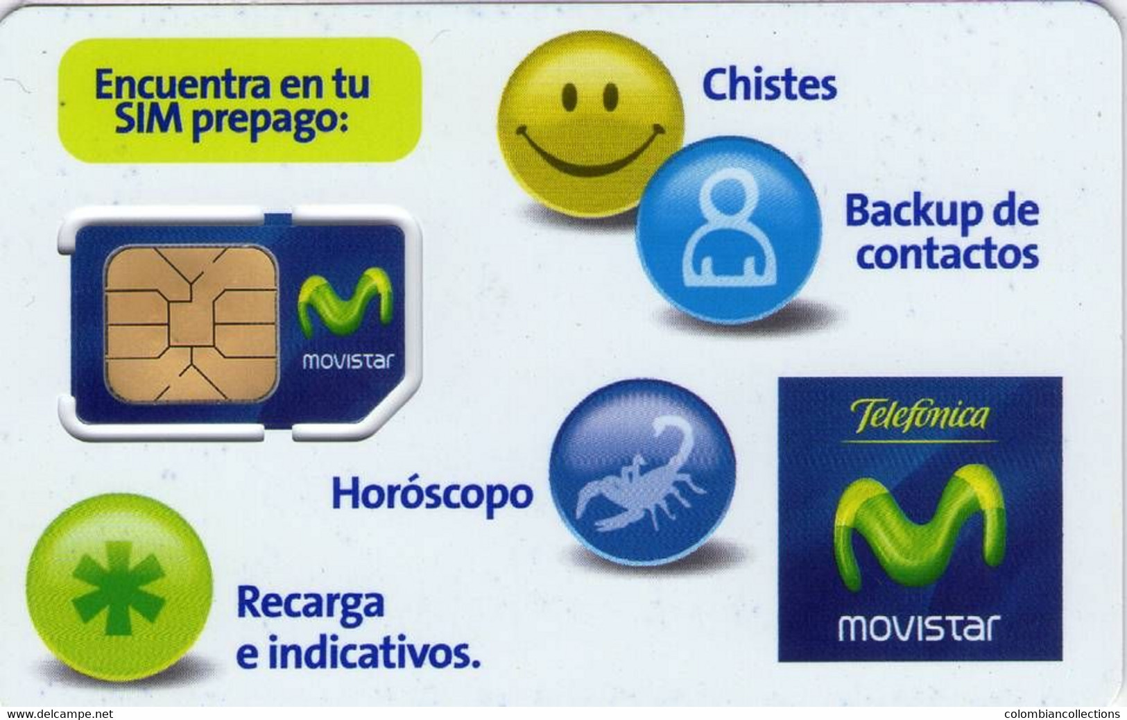 Lote TT203, Colombia, Tarjeta Telefonica, Phone Card, SIM Card, Movistar, Encuentra.  Tape Was Used To Paste Sim Card - Colombia