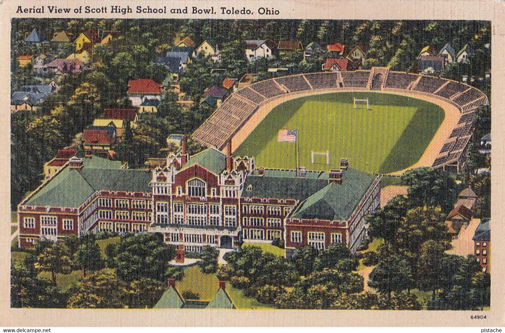 3183 – Toledo Ohio – Scott High School And Bowl Stadium – Stamp Postmark 1941 – Acceptable Condition – 2 Scans - Toledo