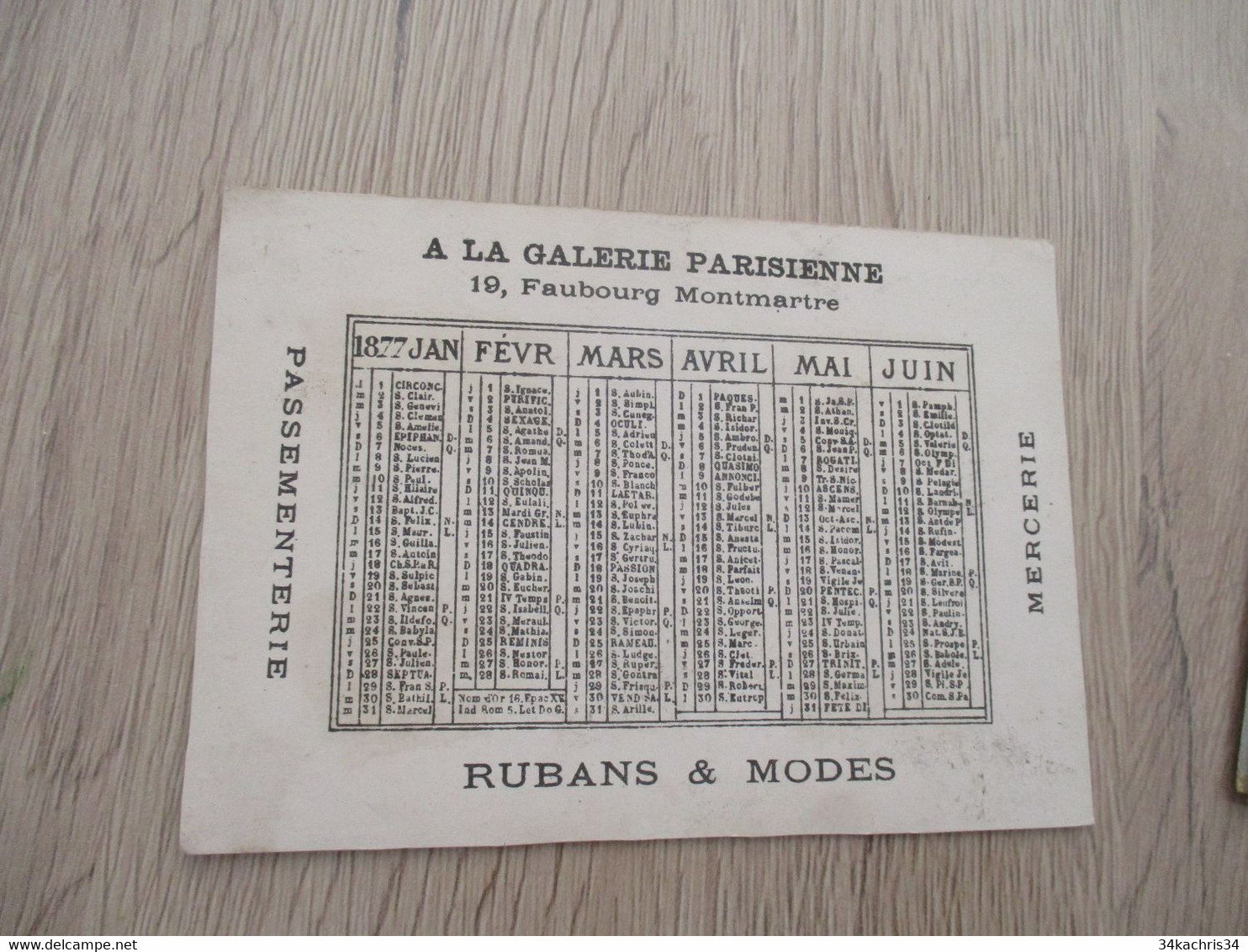 Calendrier Pub Publicité  A La Galerie Parisienne Montmartre Anges Tissus  1877 - Klein Formaat: ...-1900