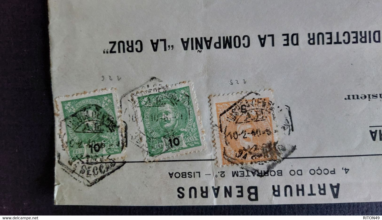 PARTIE DE LETTRE 1910 LIBOA (PORTUGAL) A LINARES (ESPAGNE) AFFRANCHISSEMENT CARLOS I CAD LISBOA (PORTUGAL) - Other & Unclassified