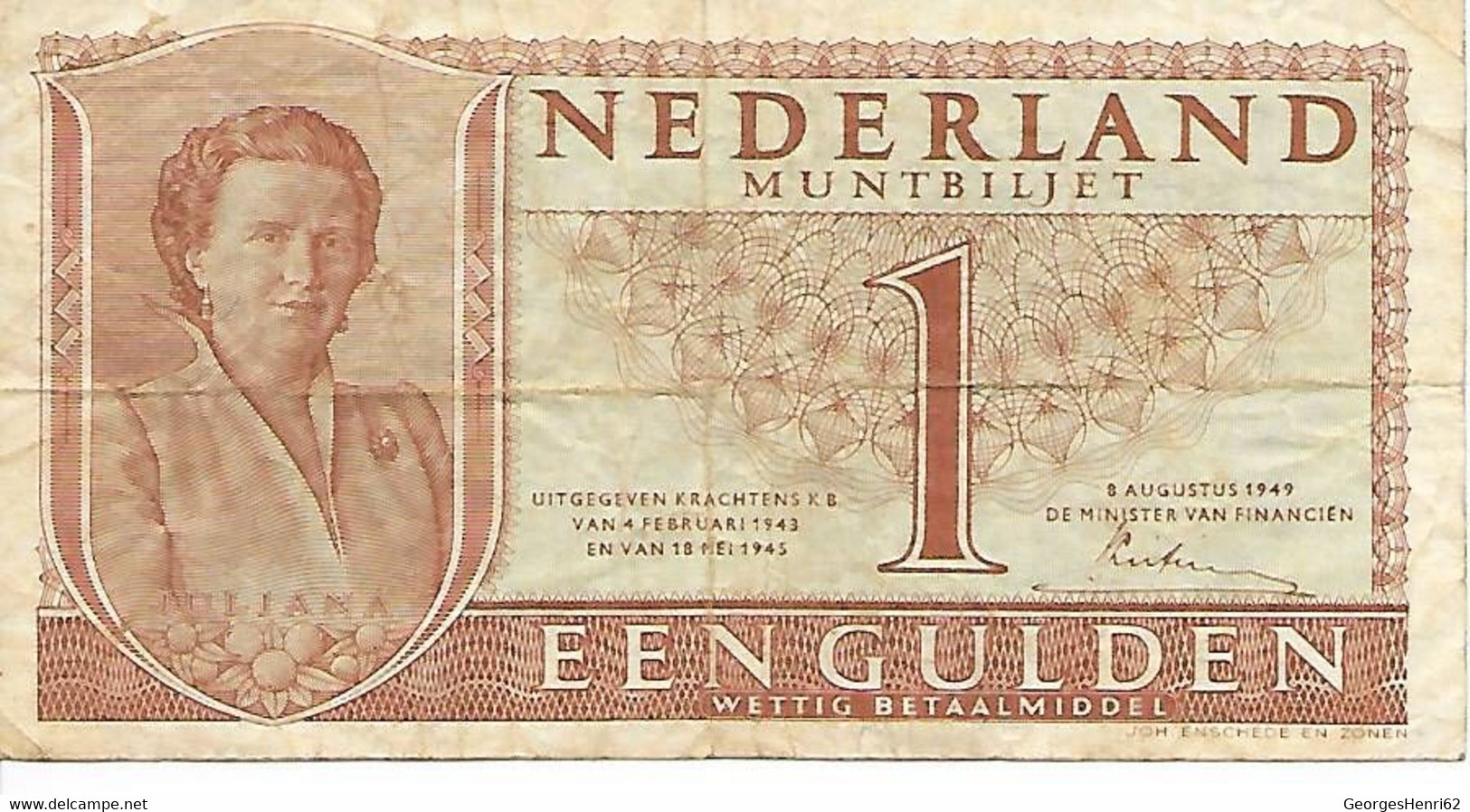 PAYS-BAS - 1 Gulden - 6/8/1949 - (72) - 1 Gulde